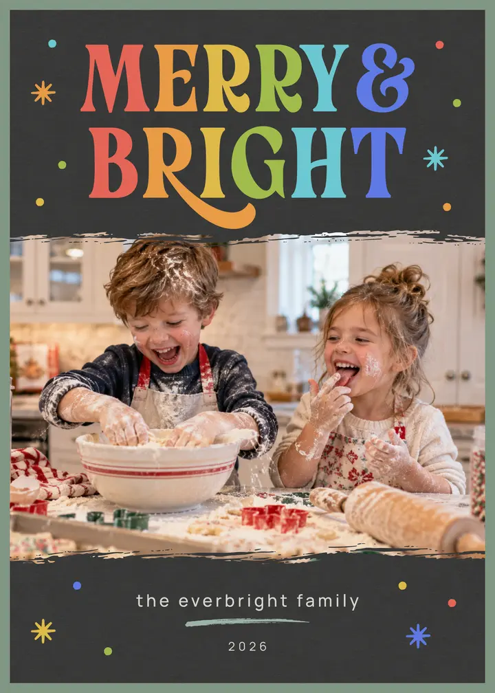Merry & Bright holiday photo card
