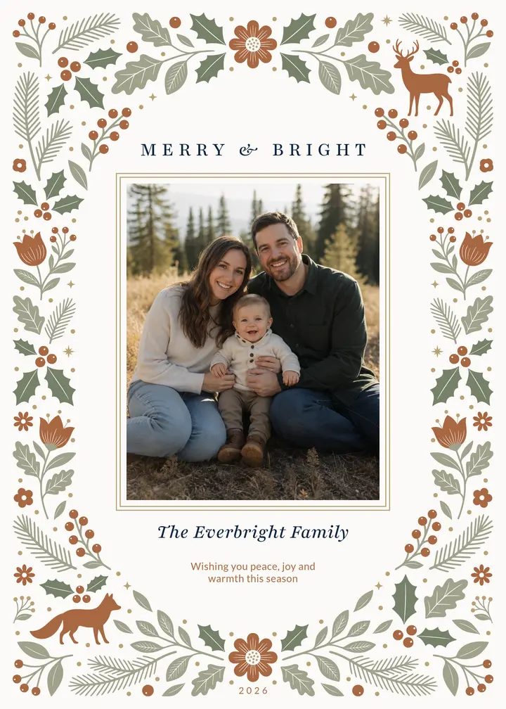 Woodland holiday photo card